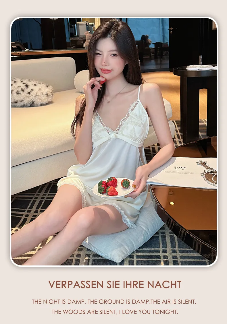 Summer Light Luxury French-Style Heavy-Craft Feather-Trimmed Pajama Camisole with Chest Pad and Shorts Premium Ice Snow Silk Nightdress · Wholesale · OEM · Worldwide Shipping - Detail 23