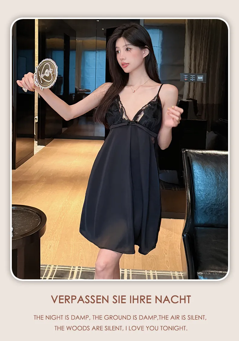 Summer Light Luxury French-Style Heavy-Craft Feather-Trimmed Pajama Camisole with Chest Pad and Shorts Premium Ice Snow Silk Nightdress · Wholesale · OEM · Worldwide Shipping - Detail 12