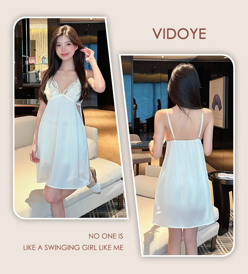 Summer Light Luxury French-Style Heavy-Craft Feather-Trimmed Pajama Camisole with Chest Pad and Shorts Premium Ice Snow Silk Nightdress · Wholesale · OEM · Worldwide Shipping - Detail 10