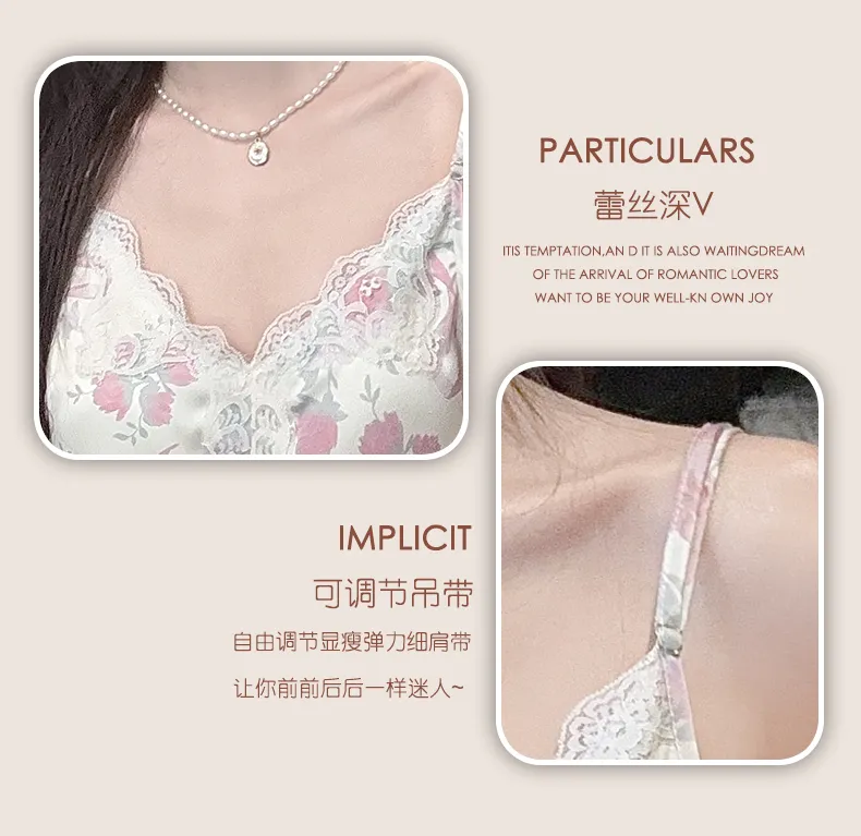 Live-streaming Bestseller Ice Silk Floral Pajamas Women's Pure Desire Style Rose Summer Slimming Wearable Outside Loungewear · Wholesale · OEM · Worldwide Shipping - Detail 19