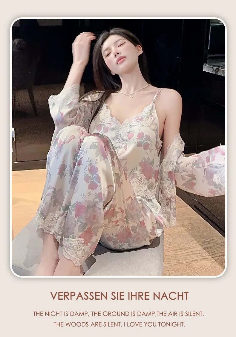 Live-streaming Bestseller Ice Silk Floral Pajamas Women's Pure Desire Style Rose Summer Slimming Wearable Outside Loungewear · Wholesale · OEM · Worldwide Shipping - Detail 24