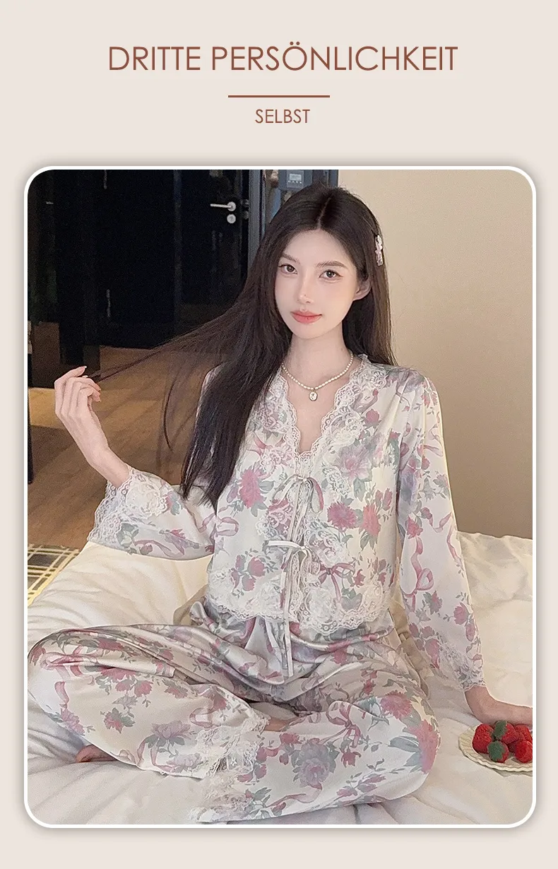Live-streaming Bestseller Ice Silk Floral Pajamas Women's Pure Desire Style Rose Summer Slimming Wearable Outside Loungewear · Wholesale · OEM · Worldwide Shipping - Detail 29