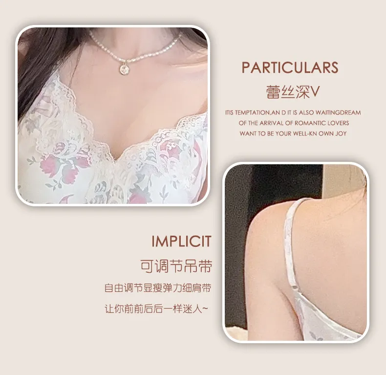 Live-streaming Bestseller Ice Silk Floral Pajamas Women's Pure Desire Style Rose Summer Slimming Wearable Outside Loungewear · Wholesale · OEM · Worldwide Shipping - Detail 3
