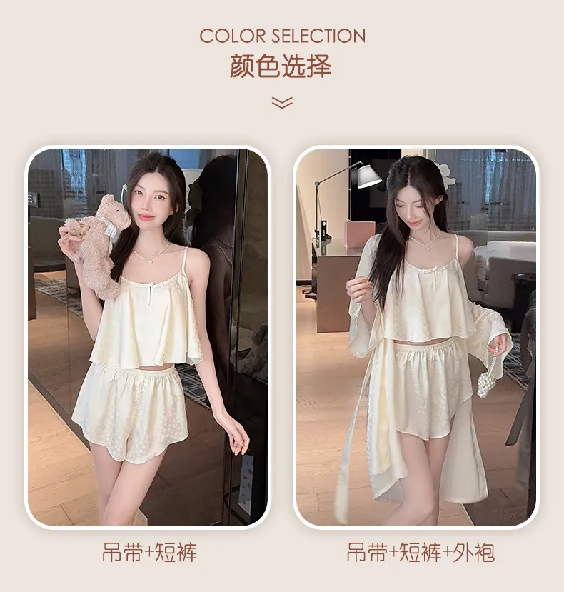 Frog Button Navel-Baring Cami with Chest Pad Short Jacquard Satin High-End Sexy Pure Desire Style Pajamas · Wholesale · OEM · Worldwide Shipping - Detail 5