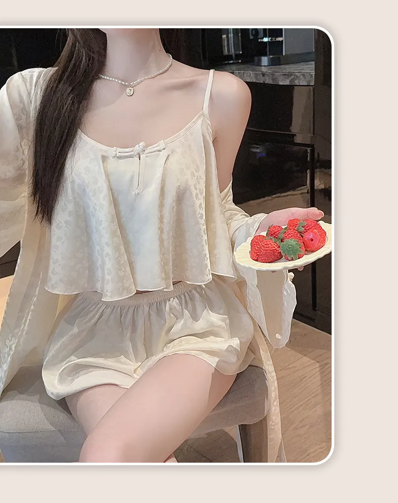 Frog Button Navel-Baring Cami with Chest Pad Short Jacquard Satin High-End Sexy Pure Desire Style Pajamas · Wholesale · OEM · Worldwide Shipping - Detail 11