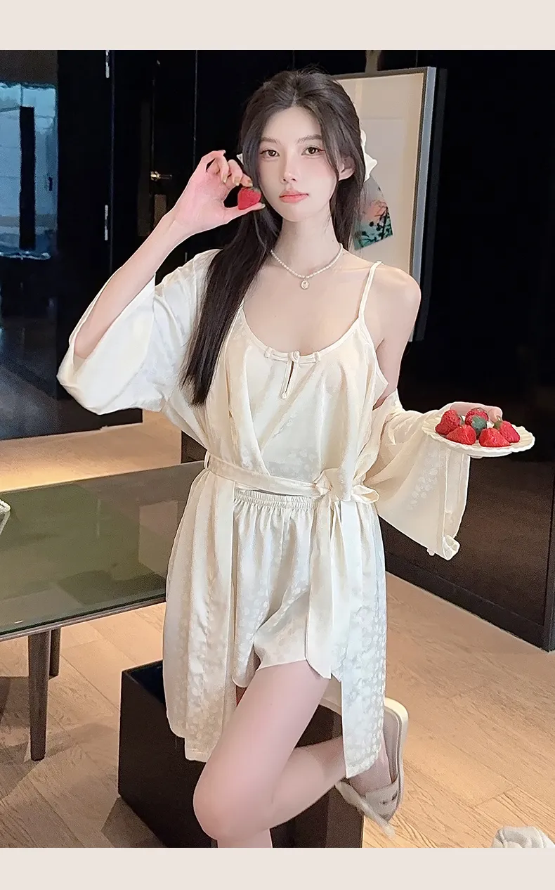 Frog Button Navel-Baring Cami with Chest Pad Short Jacquard Satin High-End Sexy Pure Desire Style Pajamas · Wholesale · OEM · Worldwide Shipping - Detail 16