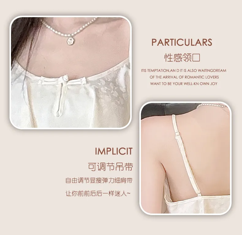 Frog Button Navel-Baring Cami with Chest Pad Short Jacquard Satin High-End Sexy Pure Desire Style Pajamas · Wholesale · OEM · Worldwide Shipping - Detail 22