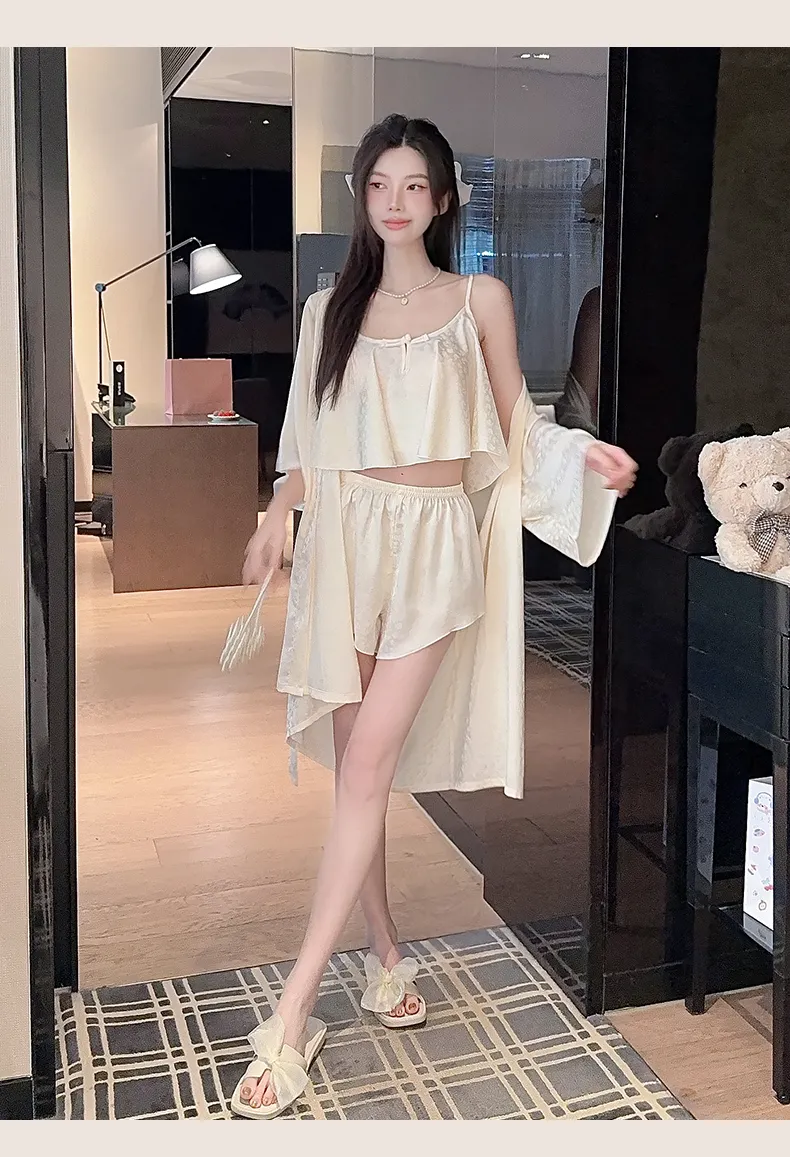 Frog Button Navel-Baring Cami with Chest Pad Short Jacquard Satin High-End Sexy Pure Desire Style Pajamas · Wholesale · OEM · Worldwide Shipping - Detail 4