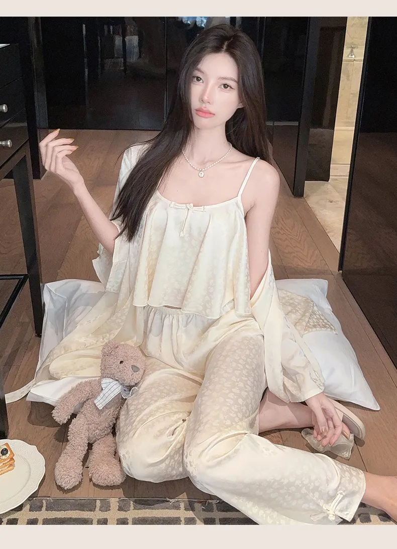 Frog Button Navel-Baring Cami with Chest Pad Short Jacquard Satin High-End Sexy Pure Desire Style Pajamas · Wholesale · OEM · Worldwide Shipping - Detail 28