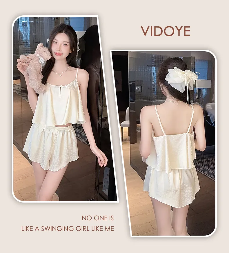 Frog Button Navel-Baring Cami with Chest Pad Short Jacquard Satin High-End Sexy Pure Desire Style Pajamas · Wholesale · OEM · Worldwide Shipping - Detail 10