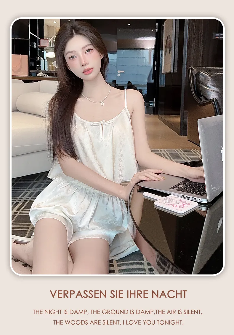 Frog Button Navel-Baring Cami with Chest Pad Short Jacquard Satin High-End Sexy Pure Desire Style Pajamas · Wholesale · OEM · Worldwide Shipping - Detail 12