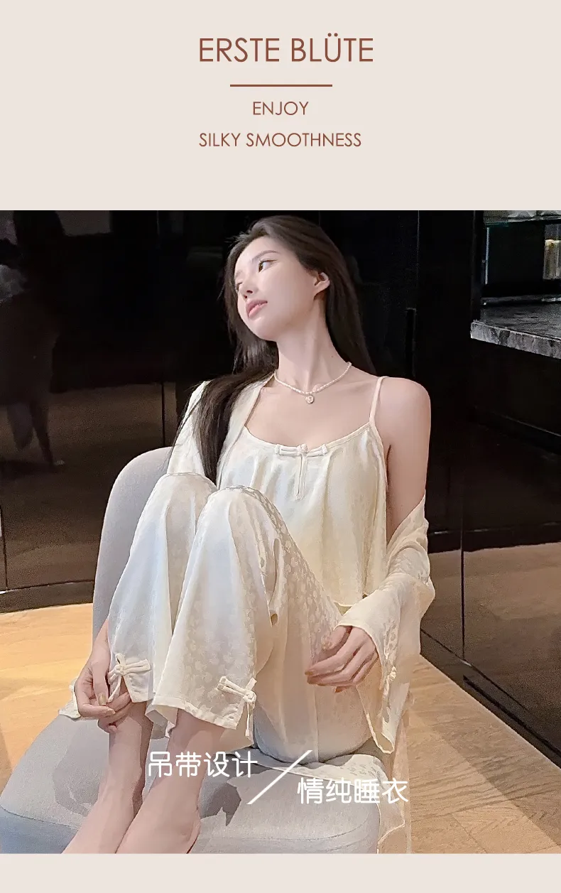 Frog Button Navel-Baring Cami with Chest Pad Short Jacquard Satin High-End Sexy Pure Desire Style Pajamas · Wholesale · OEM · Worldwide Shipping - Detail 24