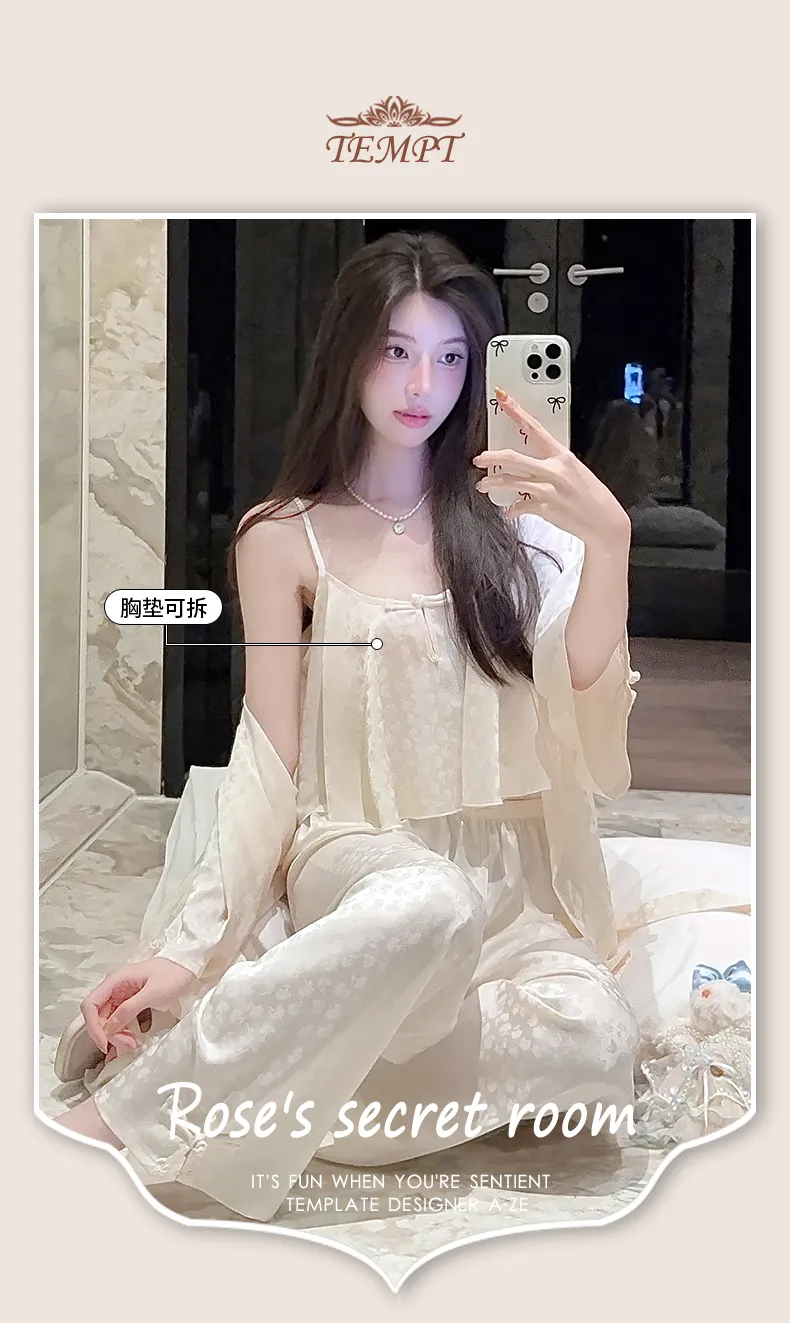 Frog Button Navel-Baring Cami with Chest Pad Short Jacquard Satin High-End Sexy Pure Desire Style Pajamas · Wholesale · OEM · Worldwide Shipping - Detail 20