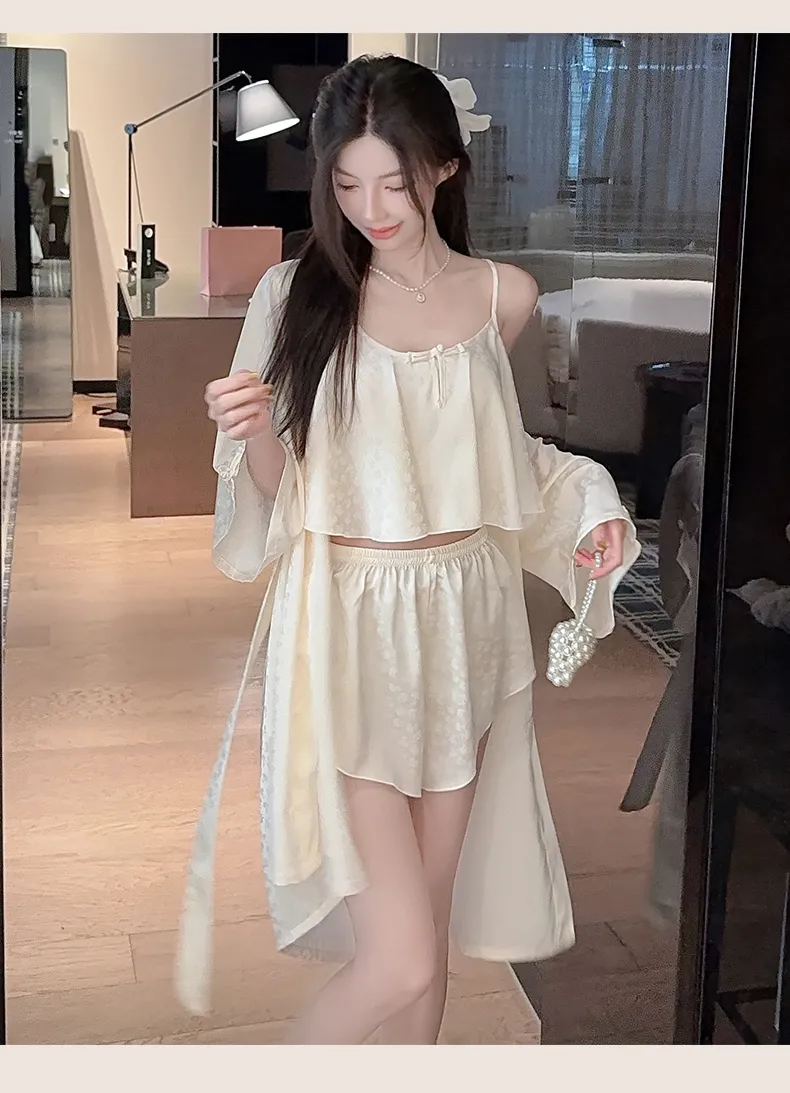 Frog Button Navel-Baring Cami with Chest Pad Short Jacquard Satin High-End Sexy Pure Desire Style Pajamas · Wholesale · OEM · Worldwide Shipping - Detail 13