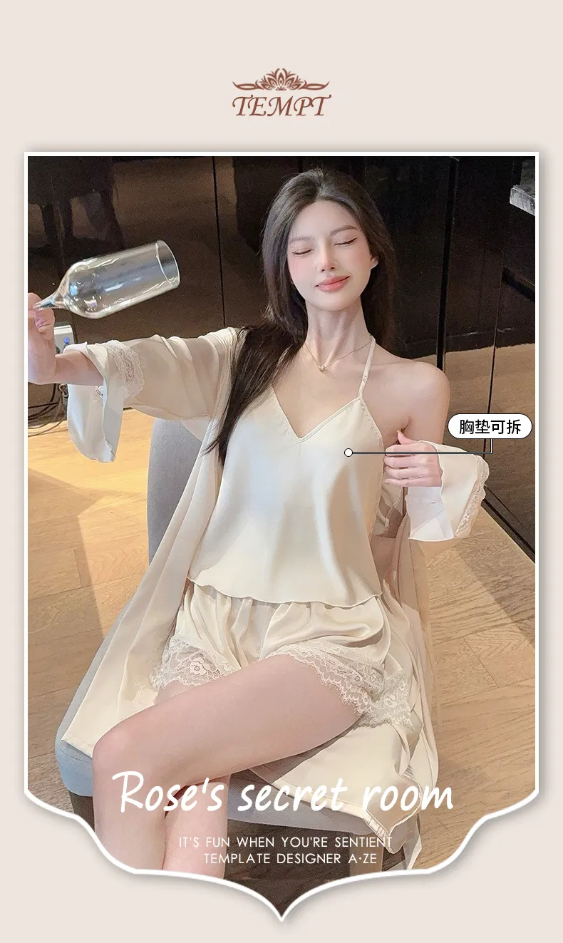 Sexy Lace Light Luxury Backless Pajamas for Women Summer Thin with Chest Pad Alluring Pure Desire Style Loungewear · Wholesale · OEM · Worldwide Shipping - Detail 1
