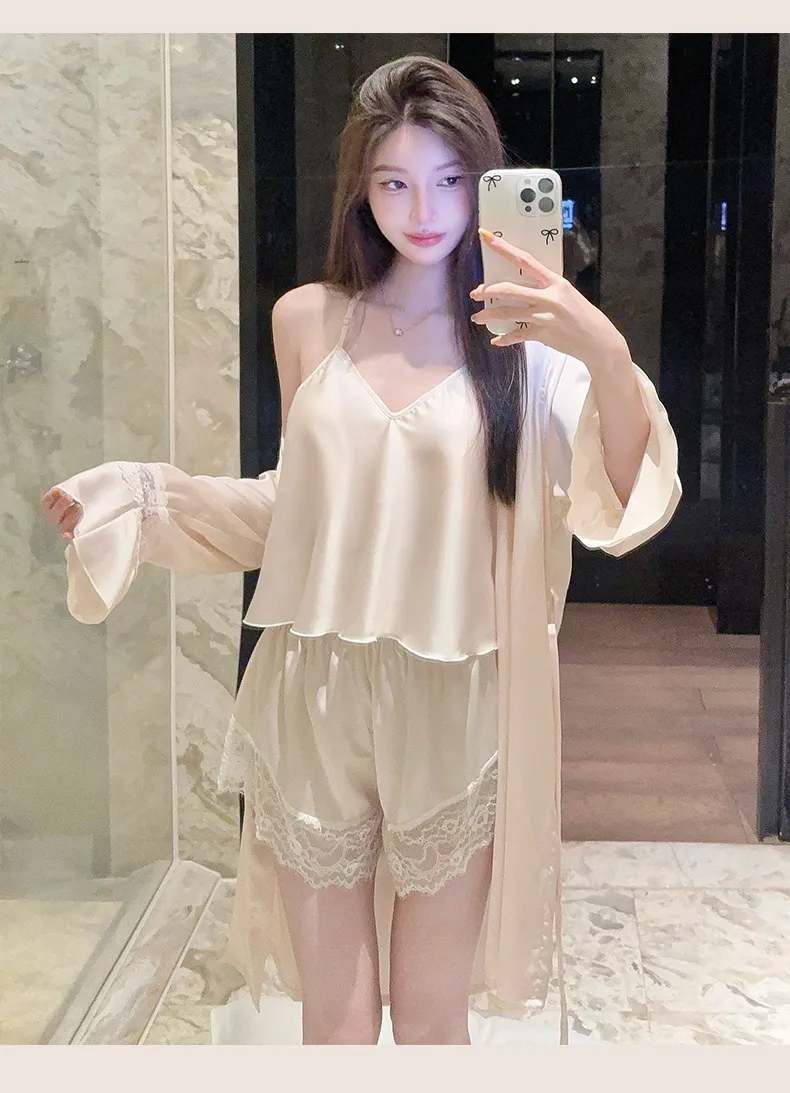 Sexy Lace Light Luxury Backless Pajamas for Women Summer Thin with Chest Pad Alluring Pure Desire Style Loungewear · Wholesale · OEM · Worldwide Shipping - Detail 13