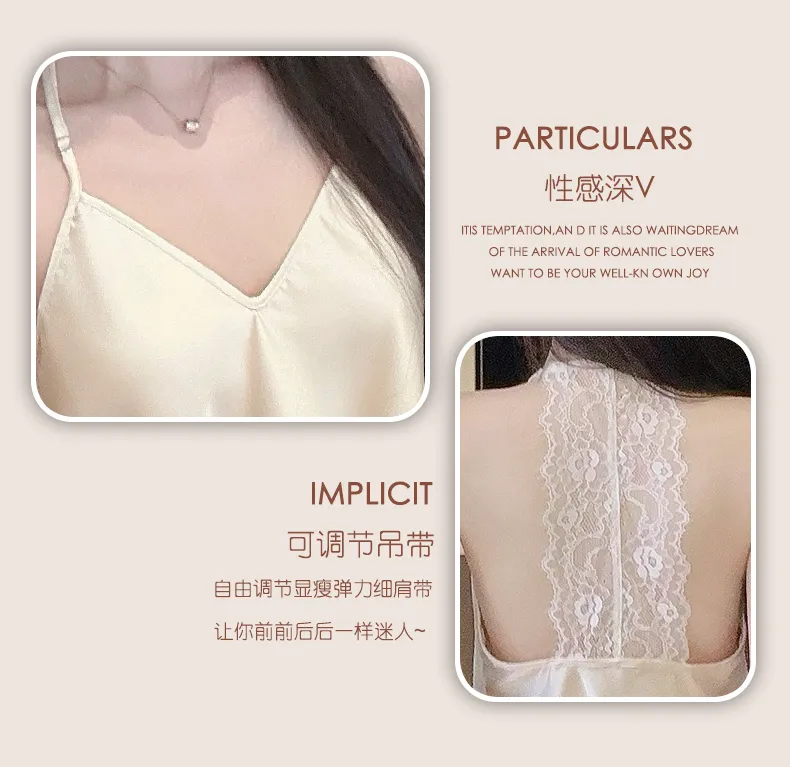 Sexy Lace Light Luxury Backless Pajamas for Women Summer Thin with Chest Pad Alluring Pure Desire Style Loungewear · Wholesale · OEM · Worldwide Shipping - Detail 3