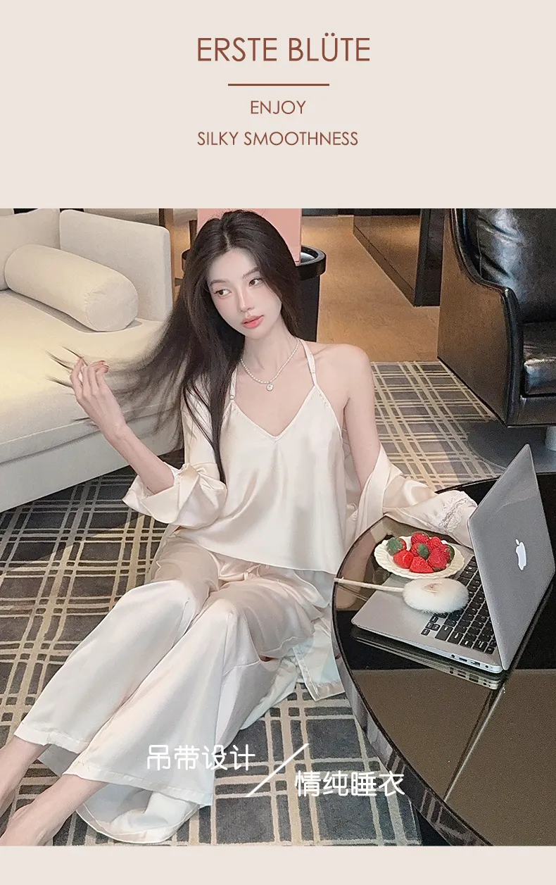Sexy Lace Light Luxury Backless Pajamas for Women Summer Thin with Chest Pad Alluring Pure Desire Style Loungewear · Wholesale · OEM · Worldwide Shipping - Detail 22