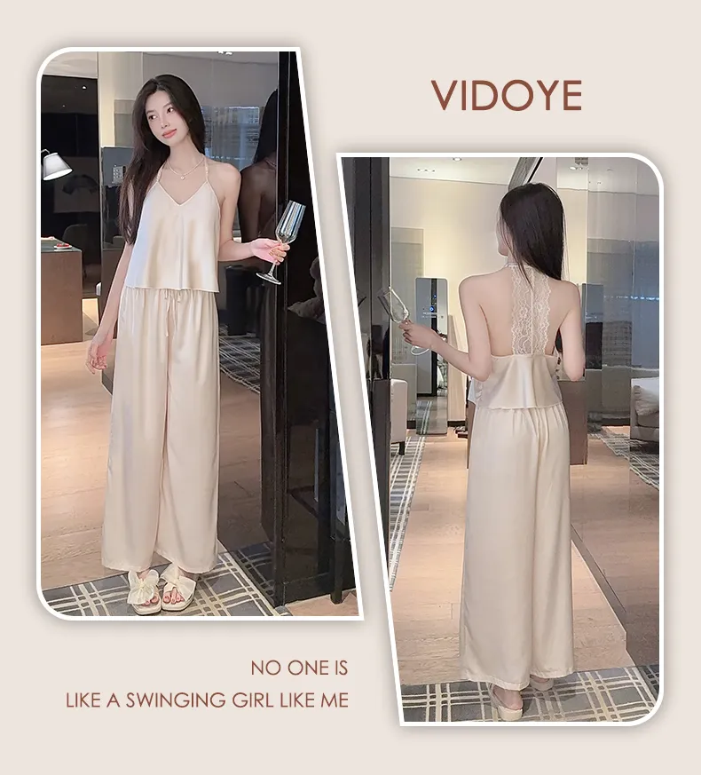 Sexy Lace Light Luxury Backless Pajamas for Women Summer Thin with Chest Pad Alluring Pure Desire Style Loungewear · Wholesale · OEM · Worldwide Shipping - Detail 23