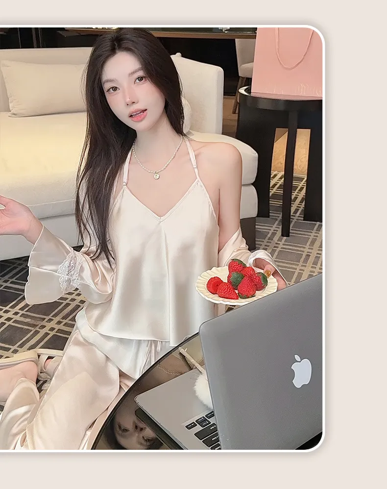 Sexy Lace Light Luxury Backless Pajamas for Women Summer Thin with Chest Pad Alluring Pure Desire Style Loungewear · Wholesale · OEM · Worldwide Shipping - Detail 24