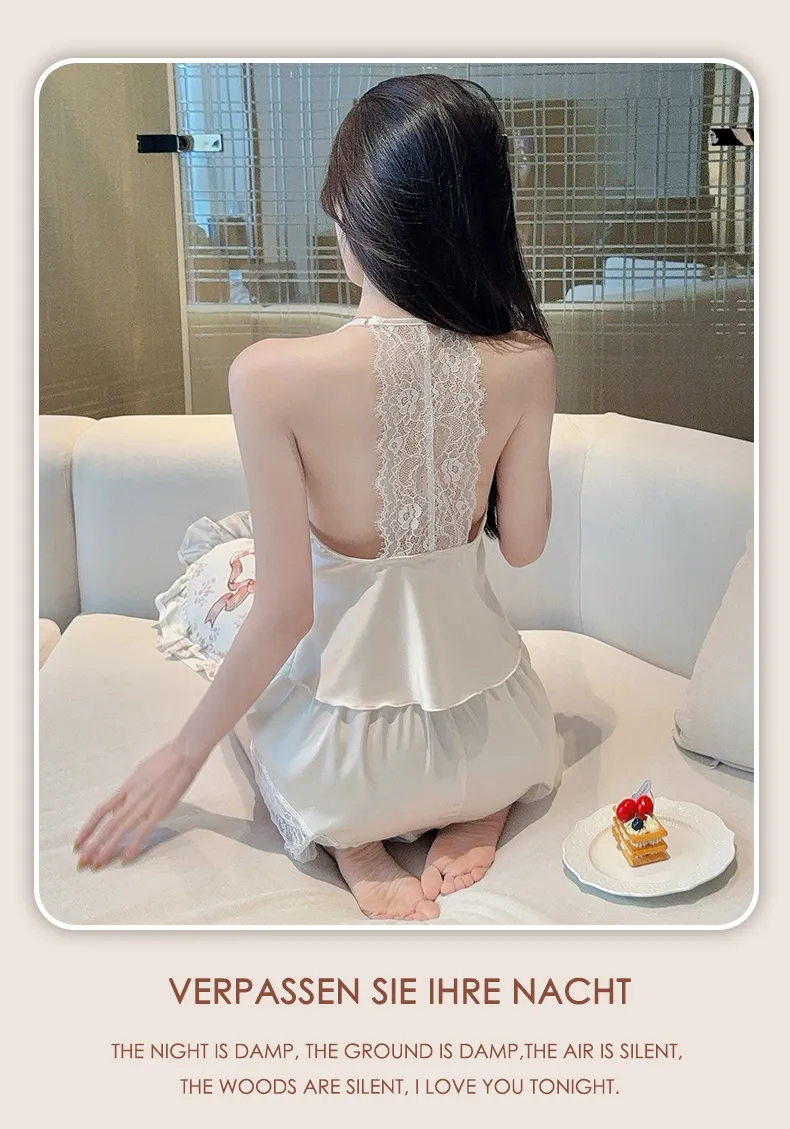 Sexy Lace Light Luxury Backless Pajamas for Women Summer Thin with Chest Pad Alluring Pure Desire Style Loungewear · Wholesale · OEM · Worldwide Shipping - Detail 12