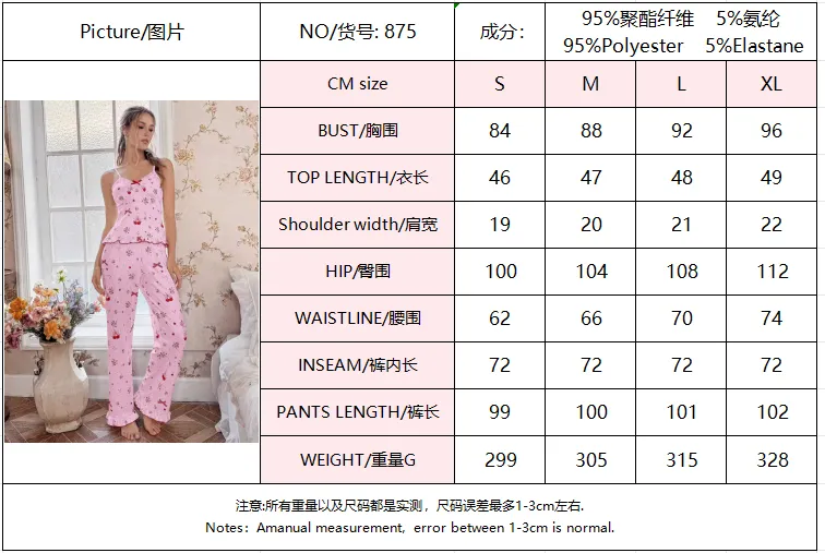 Women's Summer Sweet Girly Pajama Set, Cherry Fruit Print with Lace Panel and Elastic Waistband, Two-Piece Loungewear · Wholesale · OEM · Worldwide Shipping - Detail 1