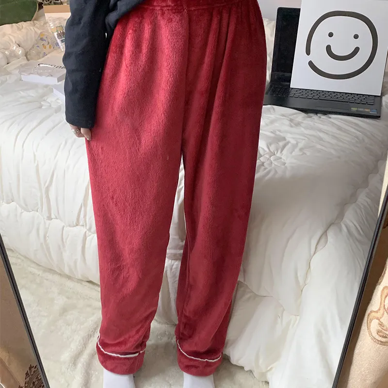 Women's Winter Flannel Thickened Pajama Pants Minimalist Solid Color Mid-Rise Warm Loose Plus Size Wearable Outside Home Pants · Wholesale · OEM · Worldwide Shipping - View 3