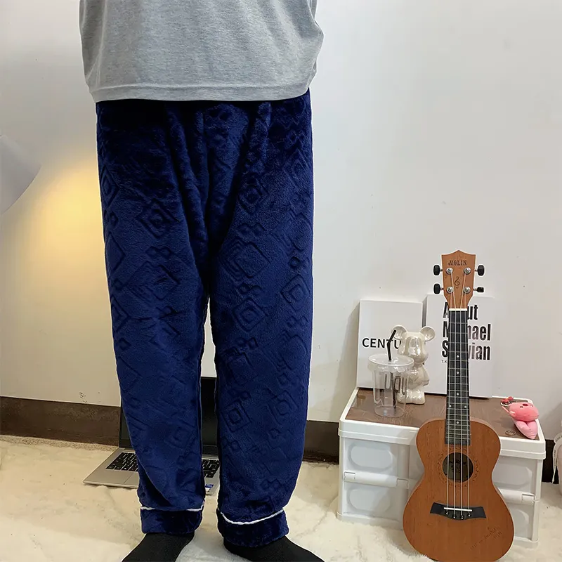 Men's Winter Flannel Thickened Pajama Pants Simple Pattern Mid-Rise Warm Loose Plus Size Wearable Outside Home Pants · Wholesale · OEM · Worldwide Shipping
