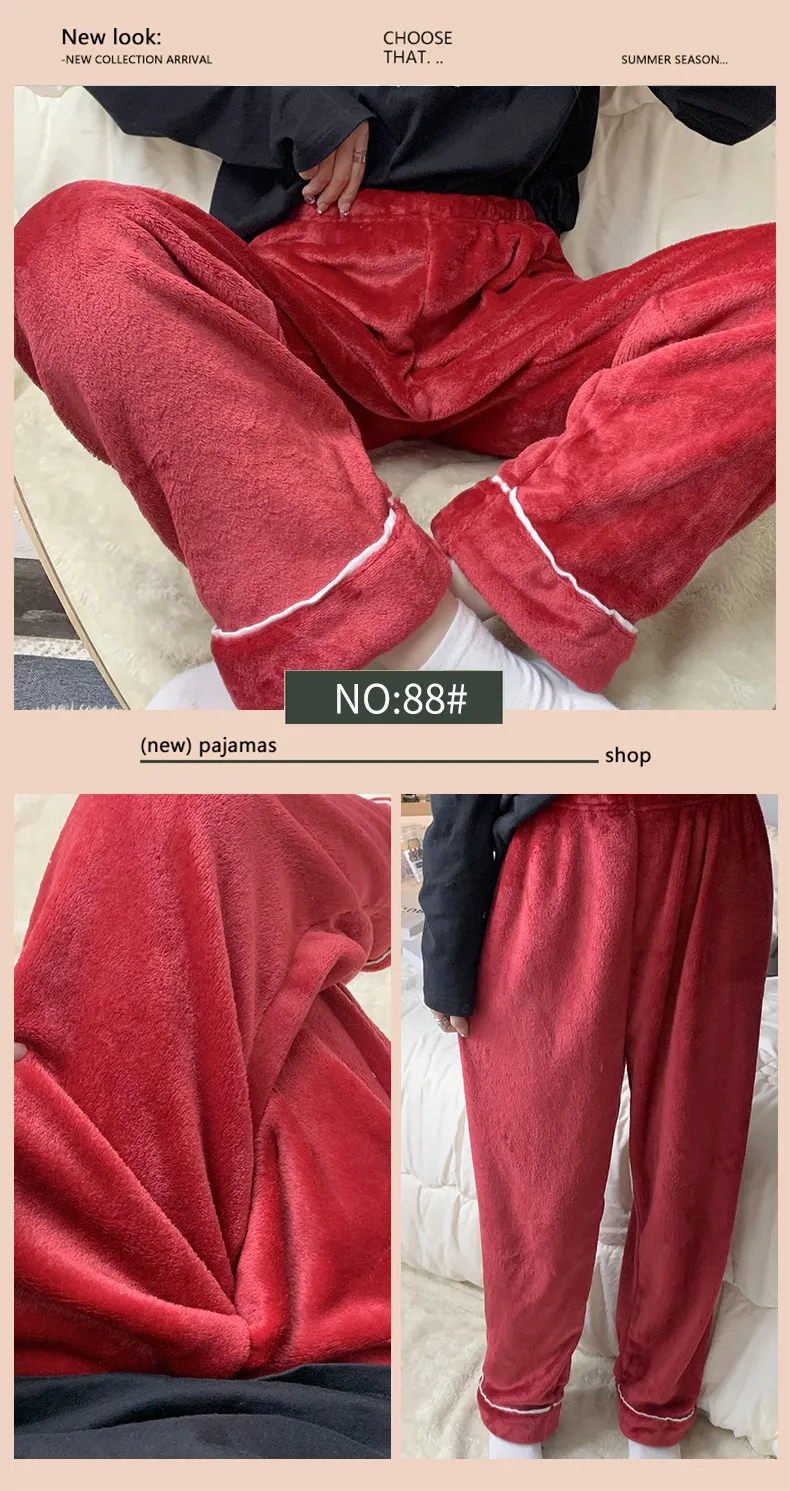 Women's Winter Flannel Thickened Pajama Pants Minimalist Solid Color Mid-Rise Warm Loose Plus Size Wearable Outside Home Pants · Wholesale · OEM · Worldwide Shipping - Detail 6
