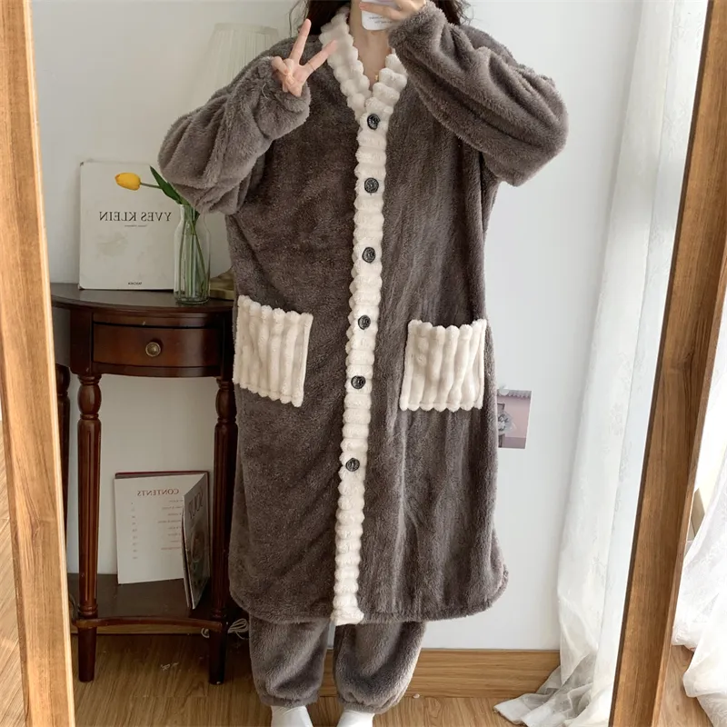 Real photos winter new robe set women coral fleece pajamas long plush long bathrobe set · Wholesale · OEM · Worldwide Shipping - Detail 19