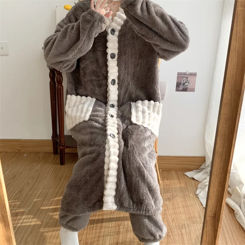 Real photos winter new robe set women coral fleece pajamas long plush long bathrobe set · Wholesale · OEM · Worldwide Shipping - Detail 20