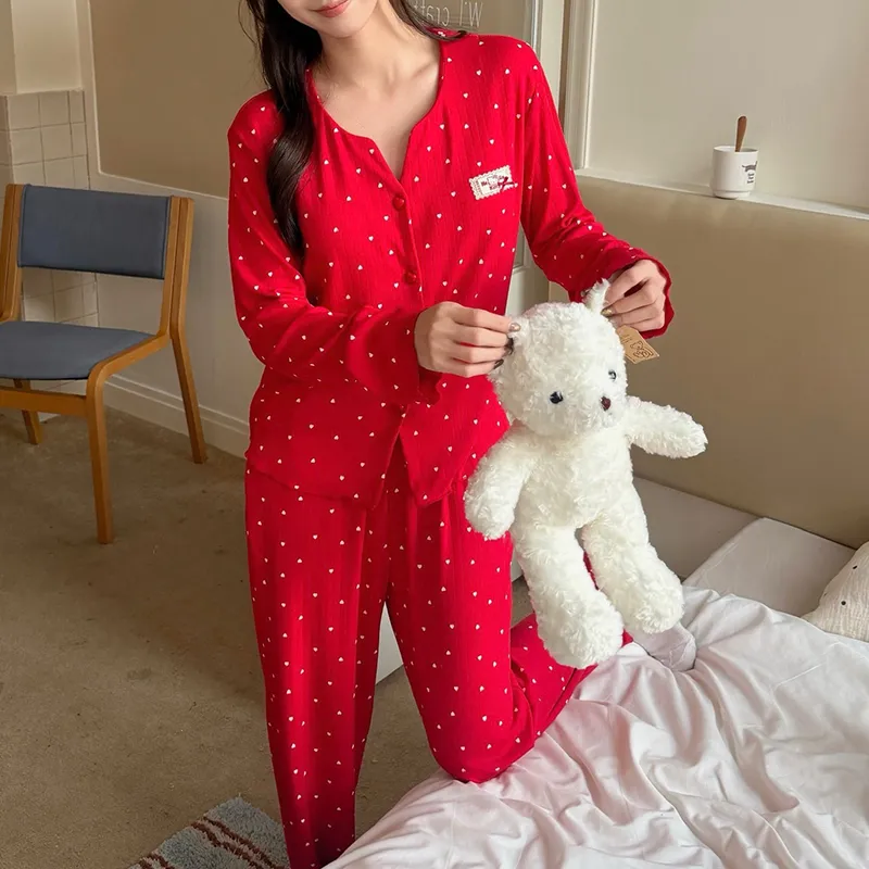 Women's Pajama Spring Autumn New 3-Piece Set with Chest Pad, Pure Cotton Jacquard, Premium Comfortable Wearable Outside Loungewear · Wholesale · OEM · Worldwide Shipping - View 1