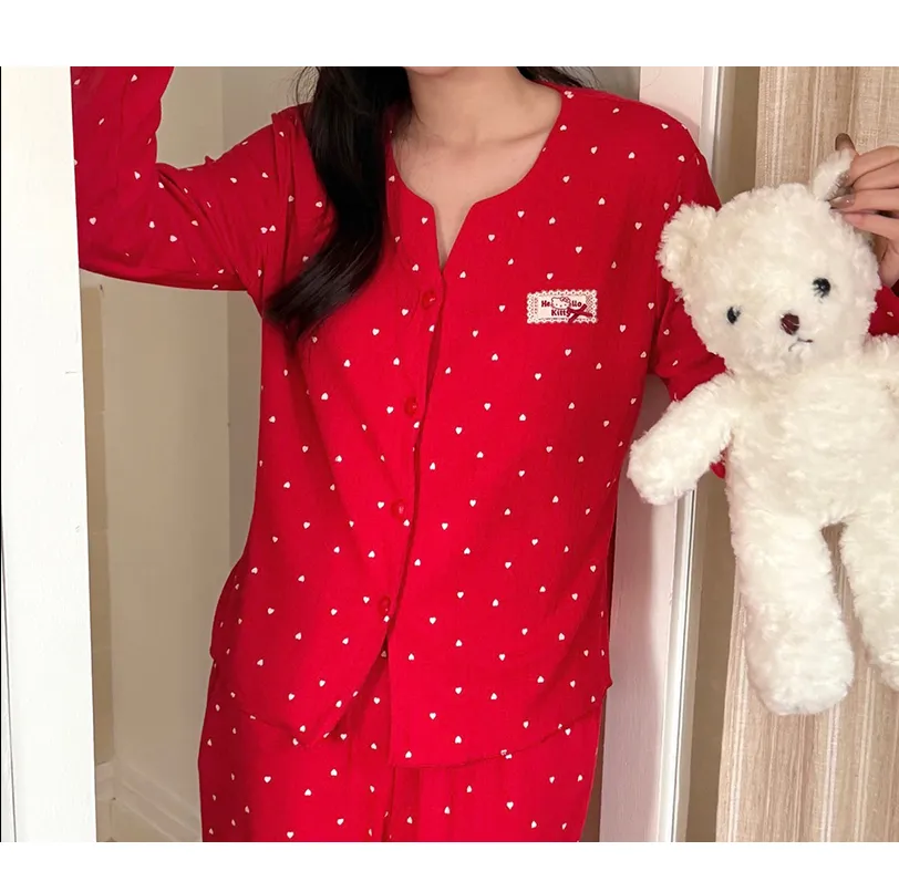 Women's Pajama Spring Autumn New 3-Piece Set with Chest Pad, Pure Cotton Jacquard, Premium Comfortable Wearable Outside Loungewear · Wholesale · OEM · Worldwide Shipping - Detail 7