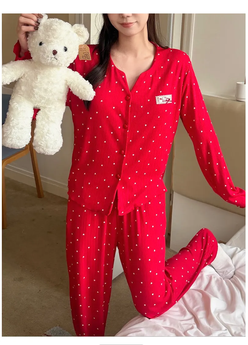 Women's Pajama Spring Autumn New 3-Piece Set with Chest Pad, Pure Cotton Jacquard, Premium Comfortable Wearable Outside Loungewear · Wholesale · OEM · Worldwide Shipping - Detail 2