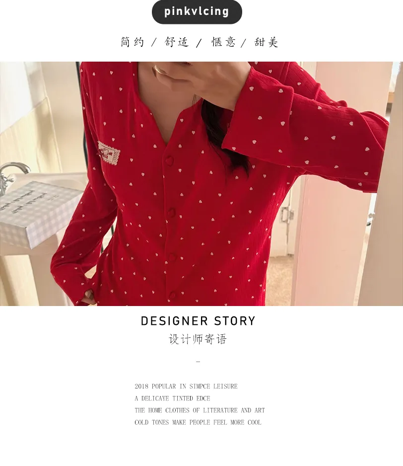 Women's Pajama Spring Autumn New 3-Piece Set with Chest Pad, Pure Cotton Jacquard, Premium Comfortable Wearable Outside Loungewear · Wholesale · OEM · Worldwide Shipping - Detail 3