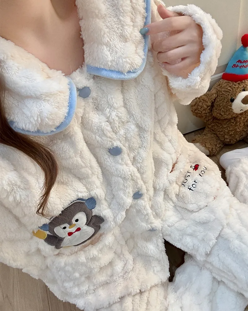 8816J# Winter New Pajamas Women Long Plush Cardigan Doll Collar Sweet Girl Loungewear Set 260g · Wholesale · OEM · Worldwide Shipping - View 2