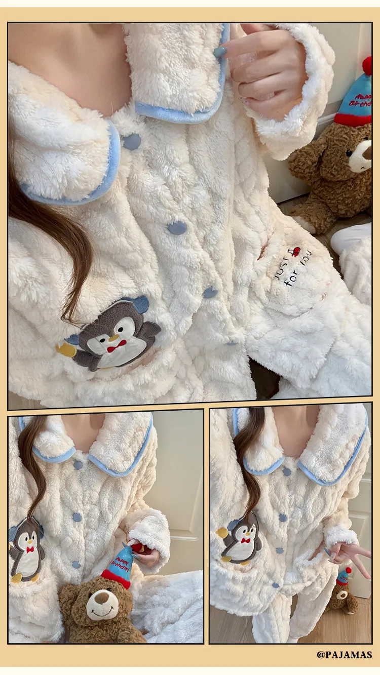8816J# Winter New Pajamas Women Long Plush Cardigan Doll Collar Sweet Girl Loungewear Set 260g · Wholesale · OEM · Worldwide Shipping - Detail 11