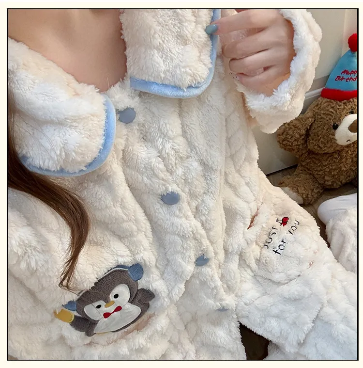 8816J# Winter New Pajamas Women Long Plush Cardigan Doll Collar Sweet Girl Loungewear Set 260g · Wholesale · OEM · Worldwide Shipping - Detail 13