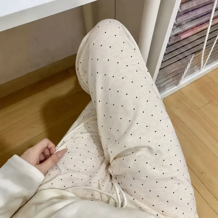 Women's Sleep Pants Autumn/Winter 240g Lambswool Double Pocket Slimming Glutinous Rice Pants with Elastic Drawstring Long Pants Wearable Outside · Wholesale · OEM · Worldwide Shipping - Detail 7