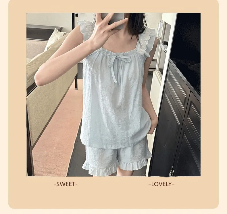 Débardeur de nuit pour femme en coton nuage jacquard avec coussinets de poitrine fixes, pyjama d'extérieur en couleur unie avec dentelle · Grossiste · OEM · Mondial - Detail 9
