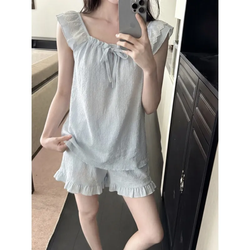 Jacquard Cloud Cotton Fixed Chest Pad Summer Camisole Pajamas Women Solid Color Lace Outer Wear Loungewear · Wholesale · OEM · Worldwide Shipping