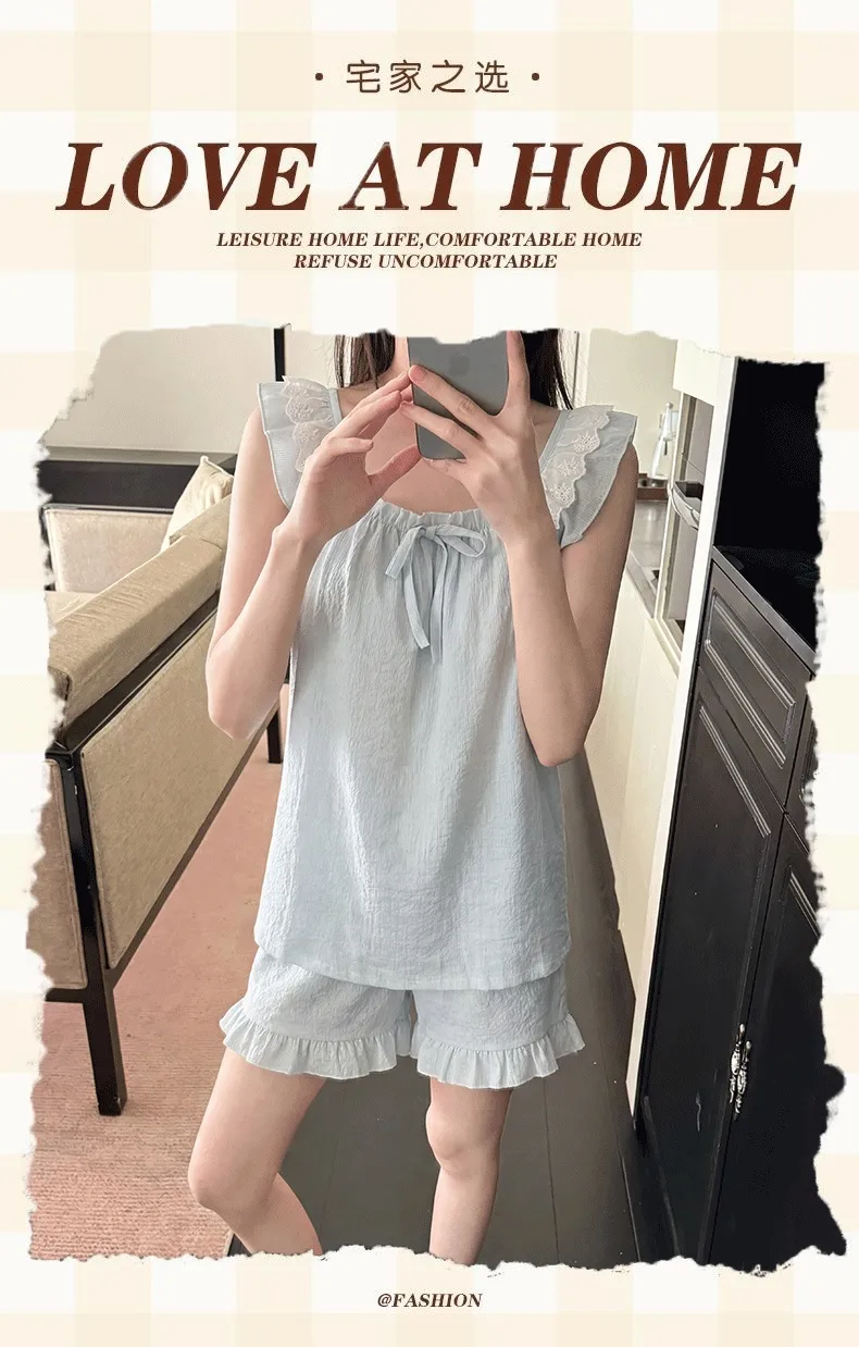 Débardeur de nuit pour femme en coton nuage jacquard avec coussinets de poitrine fixes, pyjama d'extérieur en couleur unie avec dentelle · Grossiste · OEM · Mondial - Detail 1