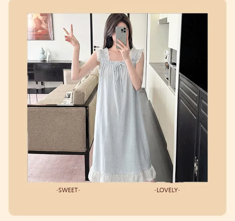 Jacquard Cloud Cotton Fixed Padded Summer Camisole Sleep Dress for Women with Lace Sweet Homewear · Wholesale · OEM · Worldwide Shipping - Detail 9