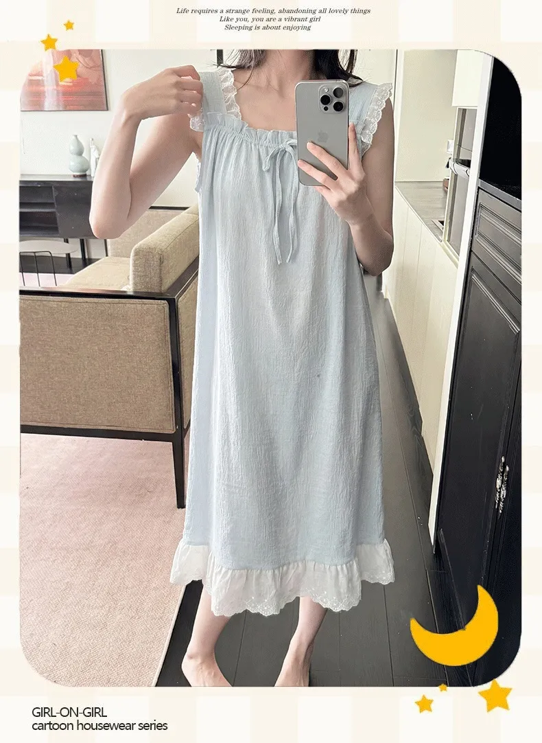 Jacquard Cloud Cotton Fixed Padded Summer Camisole Sleep Dress for Women with Lace Sweet Homewear · Wholesale · OEM · Worldwide Shipping - Detail 6