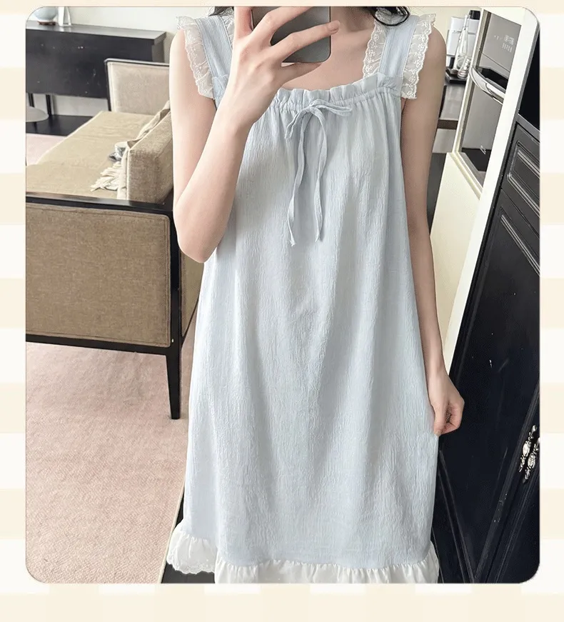 Jacquard Cloud Cotton Fixed Padded Summer Camisole Sleep Dress for Women with Lace Sweet Homewear · Wholesale · OEM · Worldwide Shipping - Detail 5