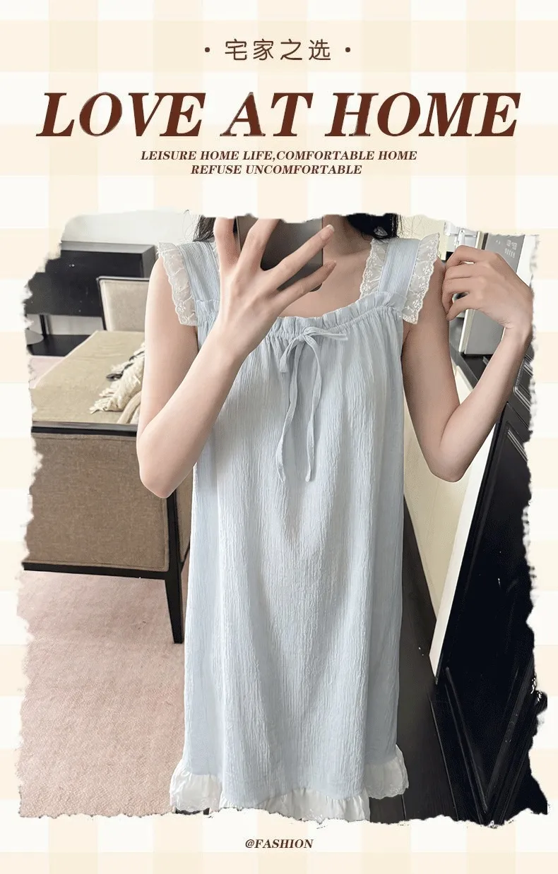 Jacquard Cloud Cotton Fixed Padded Summer Camisole Sleep Dress for Women with Lace Sweet Homewear · Wholesale · OEM · Worldwide Shipping - Detail 2
