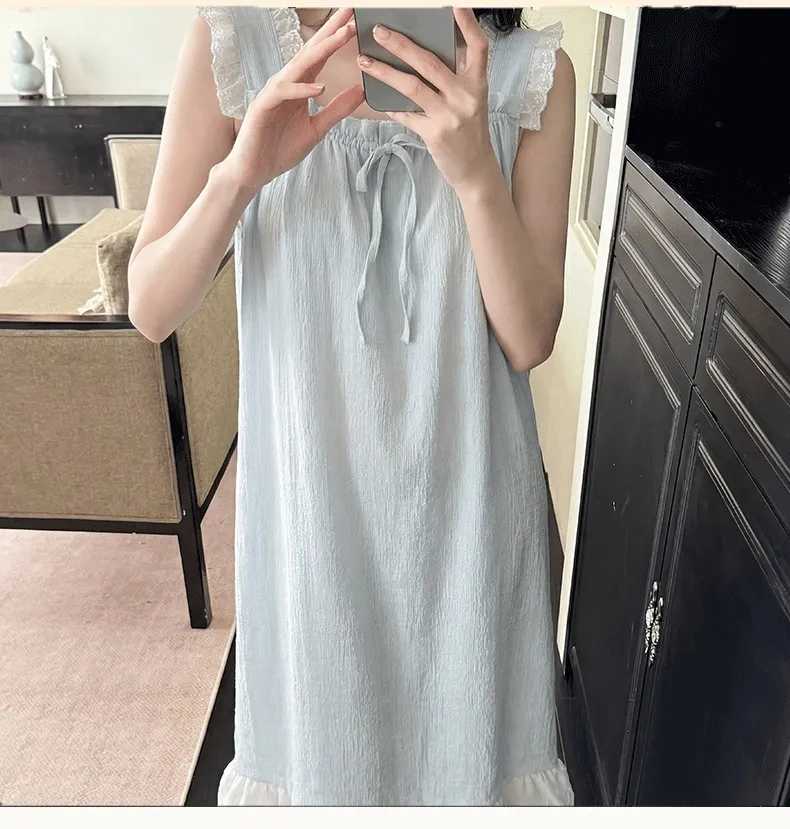Jacquard Cloud Cotton Fixed Padded Summer Camisole Sleep Dress for Women with Lace Sweet Homewear · Wholesale · OEM · Worldwide Shipping - Detail 10
