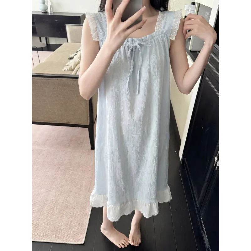 Jacquard Cloud Cotton Fixed Padded Summer Camisole Sleep Dress for Women with Lace Sweet Homewear · Wholesale · OEM · Worldwide Shipping - View 1