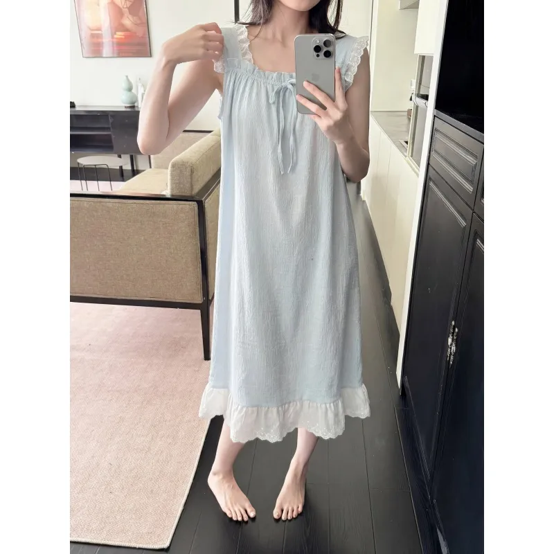 Jacquard Cloud Cotton Fixed Padded Summer Camisole Sleep Dress for Women with Lace Sweet Homewear · Wholesale · OEM · Worldwide Shipping - View 2