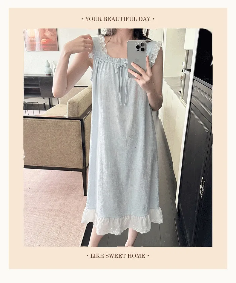 Jacquard Cloud Cotton Fixed Padded Summer Camisole Sleep Dress for Women with Lace Sweet Homewear · Wholesale · OEM · Worldwide Shipping - Detail 11